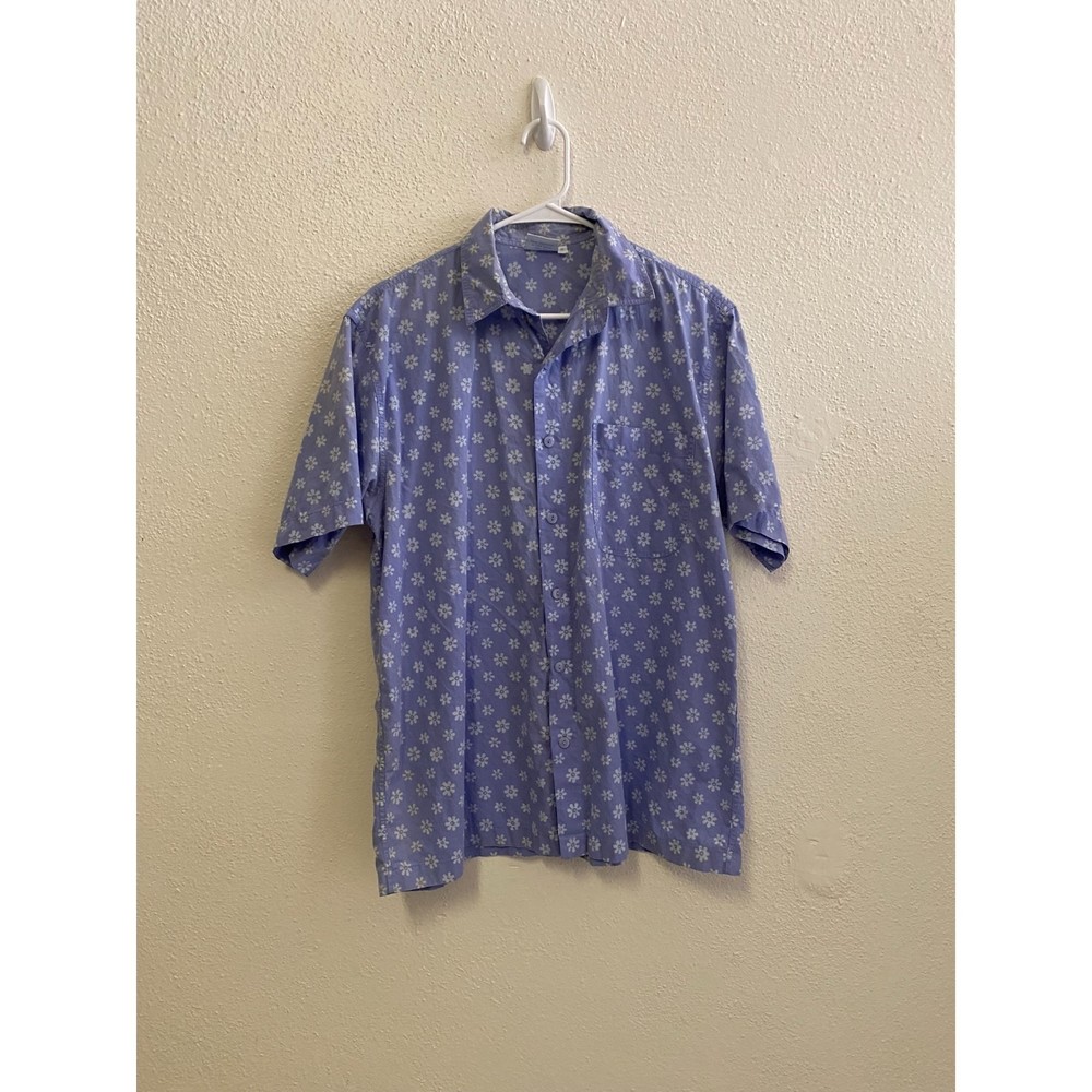 vintage Blue Ginger Hawaii 100% cotton lavender flower power button up shirt